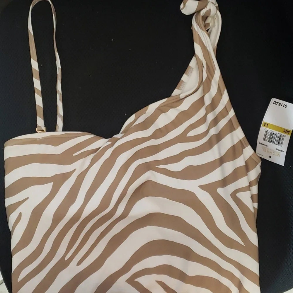 NWT Michael Kors One shoulder Zebra One Piece Swimsuit Sz 14